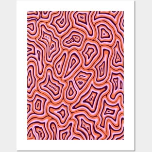 Orange and Pink Groovy Liquid Marble Swirl Posters and Art